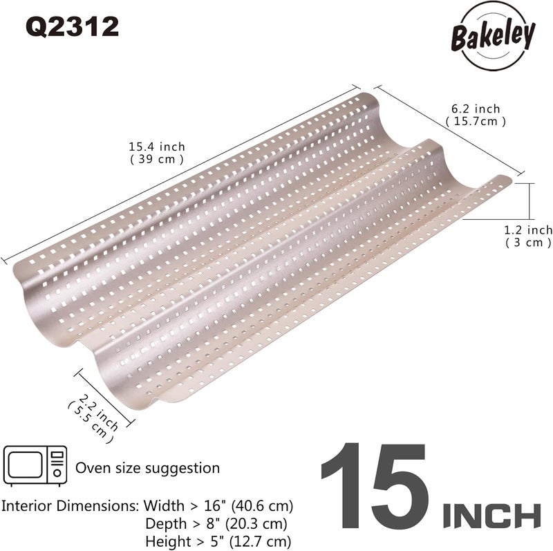 Bakeley French Baguette Bread Pan, Perforated 2 Loaves Baguette Baking Pan, 14.75" x 9.45", Non-Stick Ultra-Ventilate French Bagette Bread Pan for Oven Baking (Champagne Gold) - Image 2